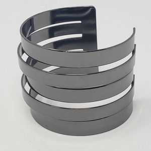 Gunmetal Gray Metal Wide Cuff Bracelet Chunky